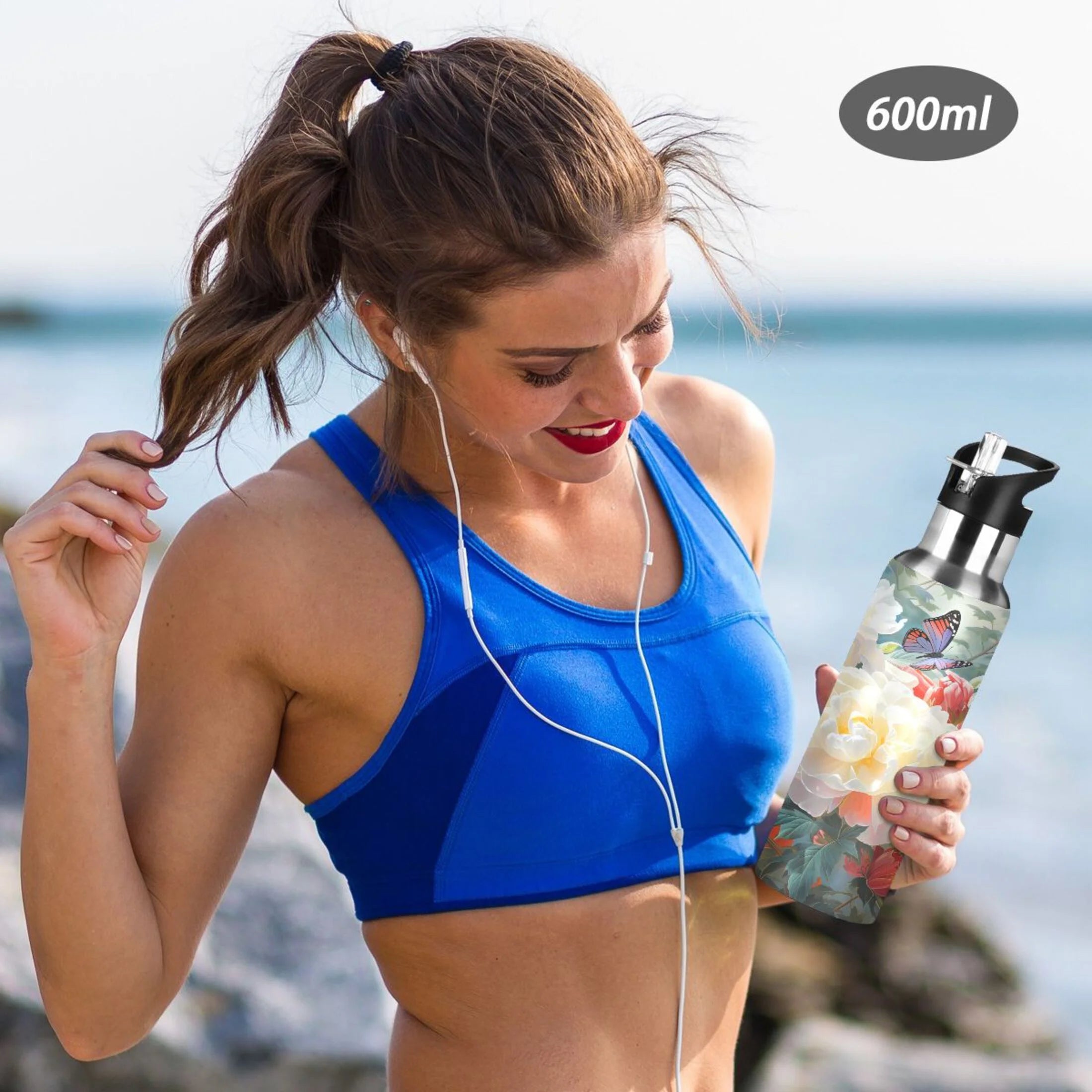 Stainless Steel Insulated Thermos Vacuum Flask Water Bottle with Straw Lid F619