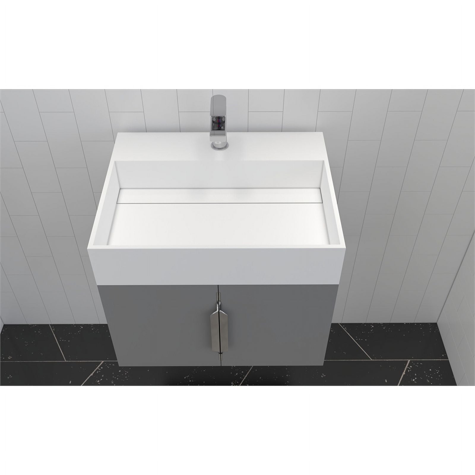 Gray Wood Floating Vanity with White Top L10464