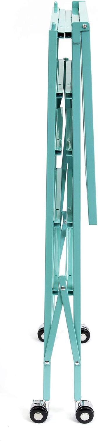 Turquoise Wheeled Folding Steel 5 Drawer Kitchen Cart Wood Top Y5684