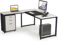 L-Shaped Computer Desk with File Cabinet, 3 Drawer Mobile Filing Cabinet W335