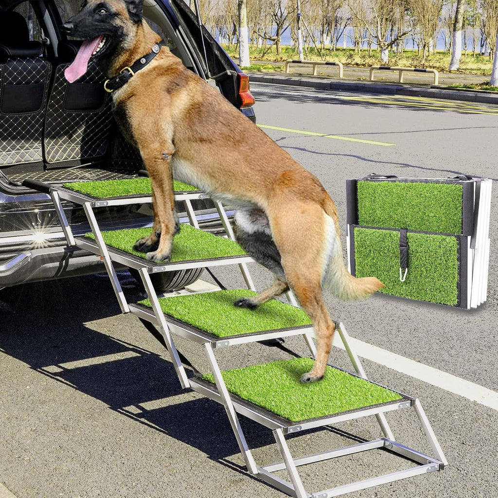 Foldable Dog Car Stairs, Aluminum Frame 4 Steps Lightweight Pet Stairs H164915