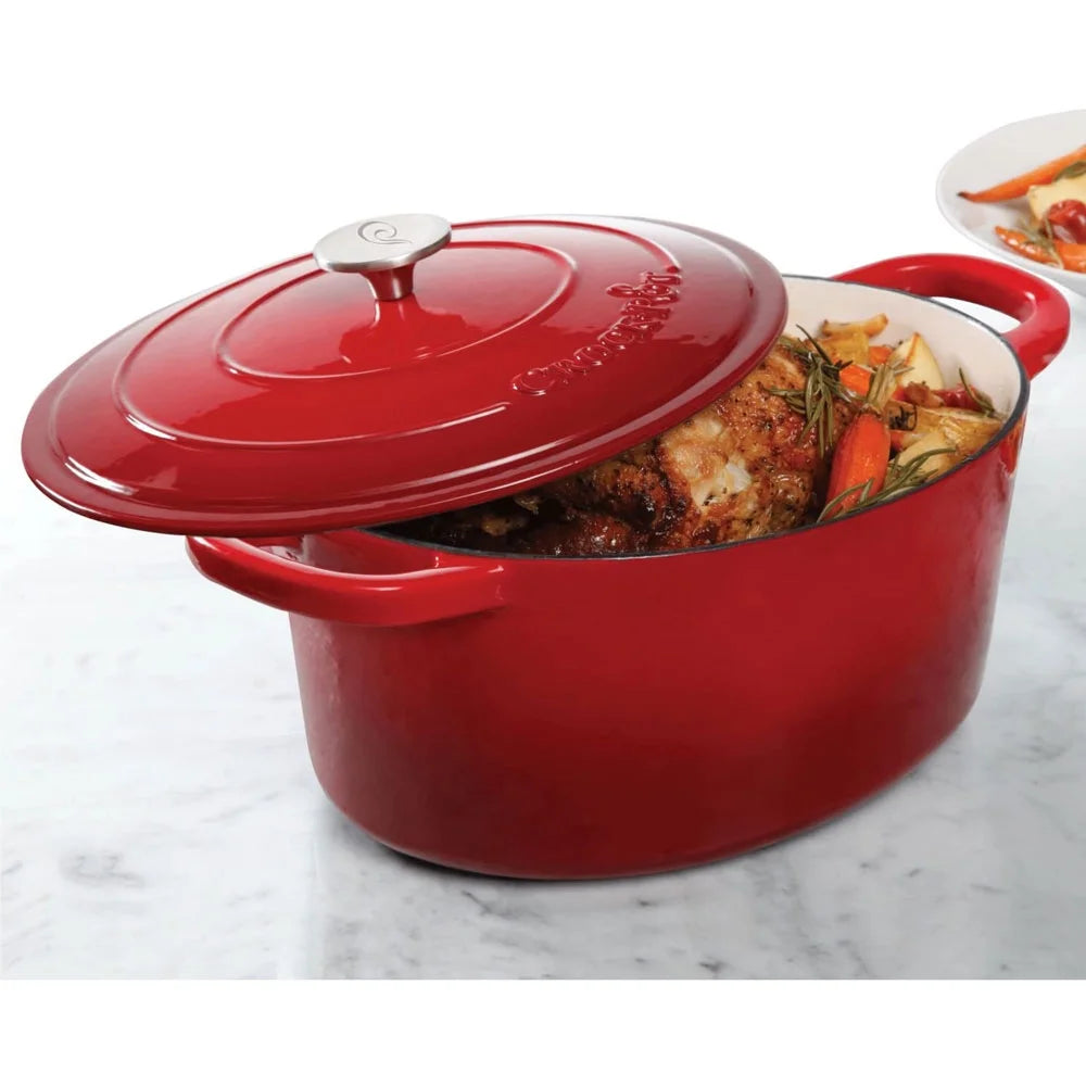 Red Enamel Cast Iron Covered Dutch Oven Slow Cooker Q1088