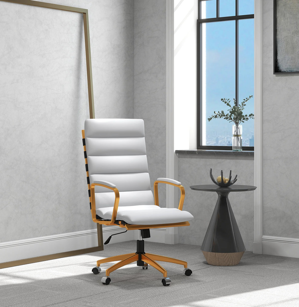 High Back Executive Office Chair with Armrest Adjustable Swivel Chair in Vegan Leather Z654542
