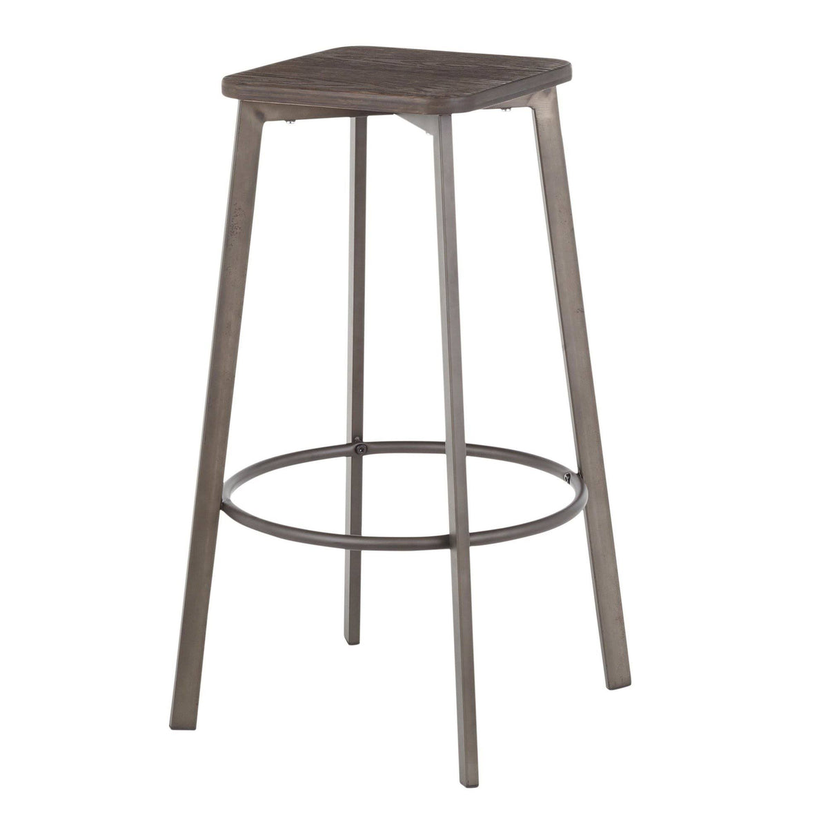 Vintage White Metal and Espresso Bamboo Square Barstool Set of 2 J931