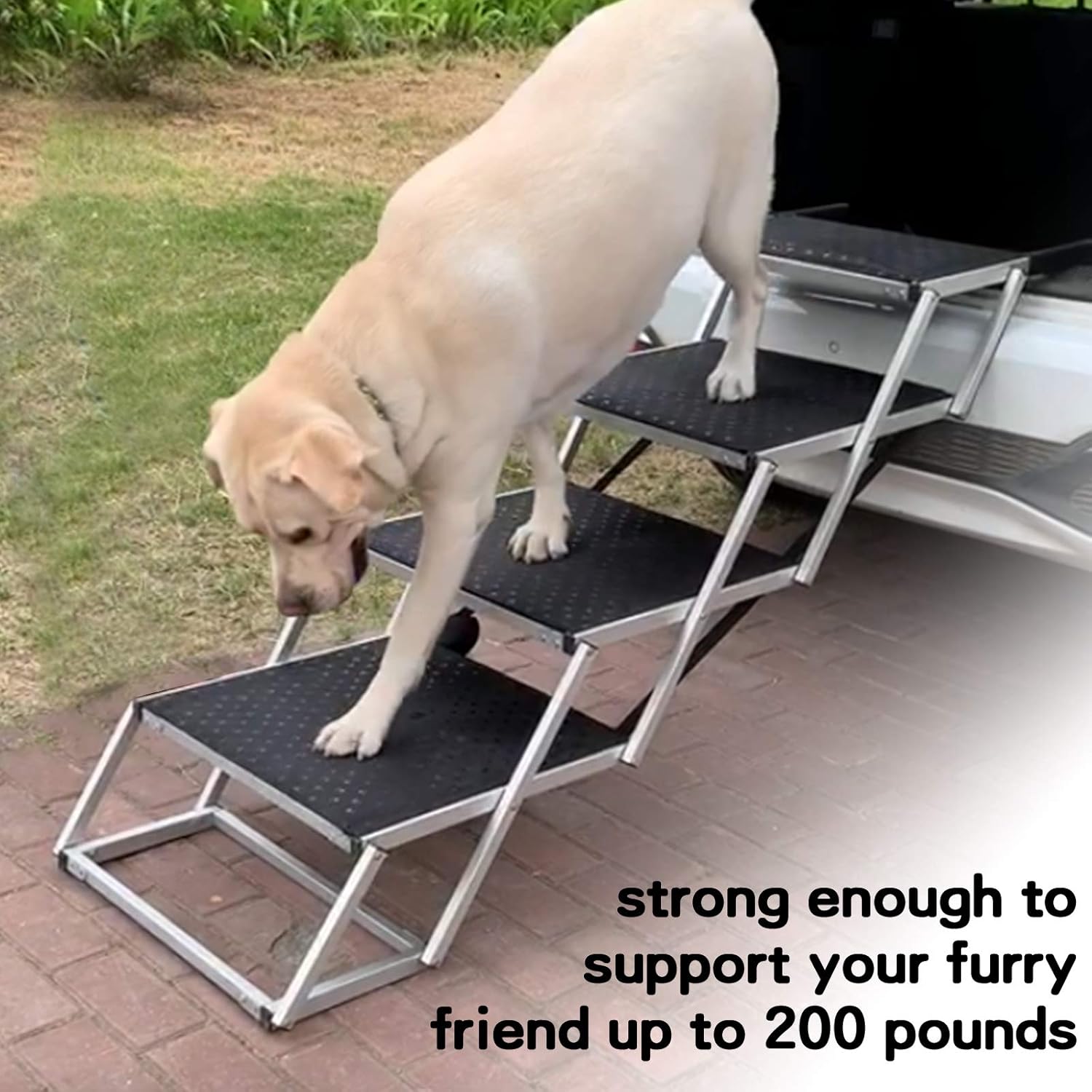 Foldable Dog Car Stairs, Aluminum Frame 4 Steps Lightweight Pet Stairs H164915