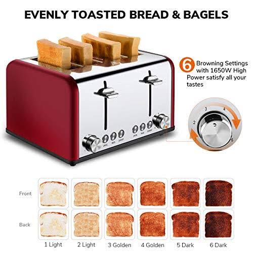 Red 4 Slice Stainless Steel Toaster R895