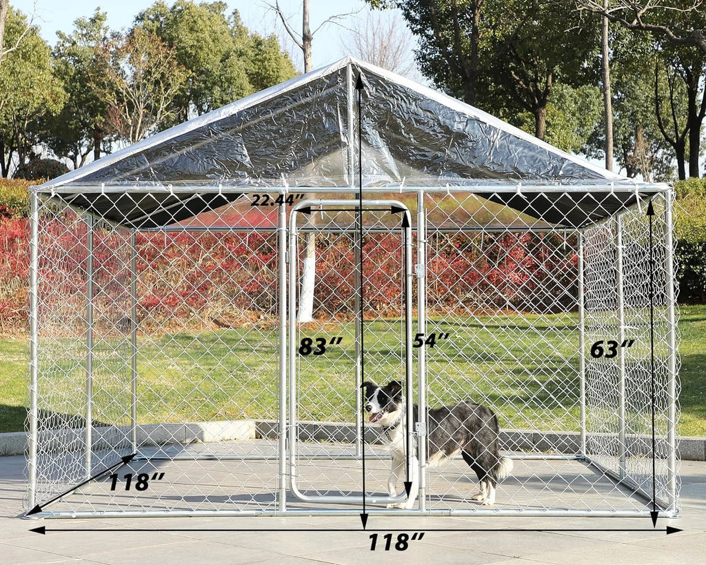 118'' L x 118'' W x 83'' H Galvanized Steel Dog Kennel with Lockable Door Q30862