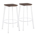 Vintage White Metal and Espresso Bamboo Square Barstool Set of 2 J931