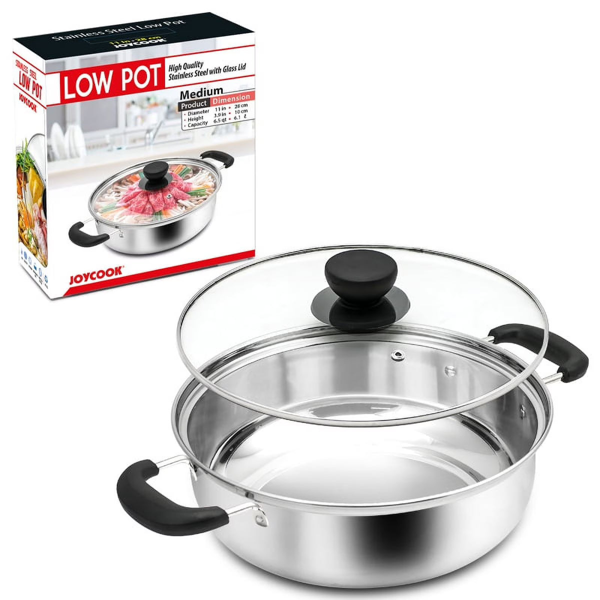 11 inch Stainless Steel Low Pot with Glass Lid 6.5 QT G600947