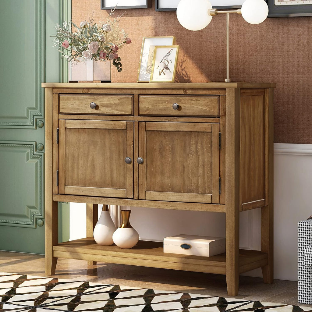 Black Solid Wood Console Table with 2 Drawers E4155