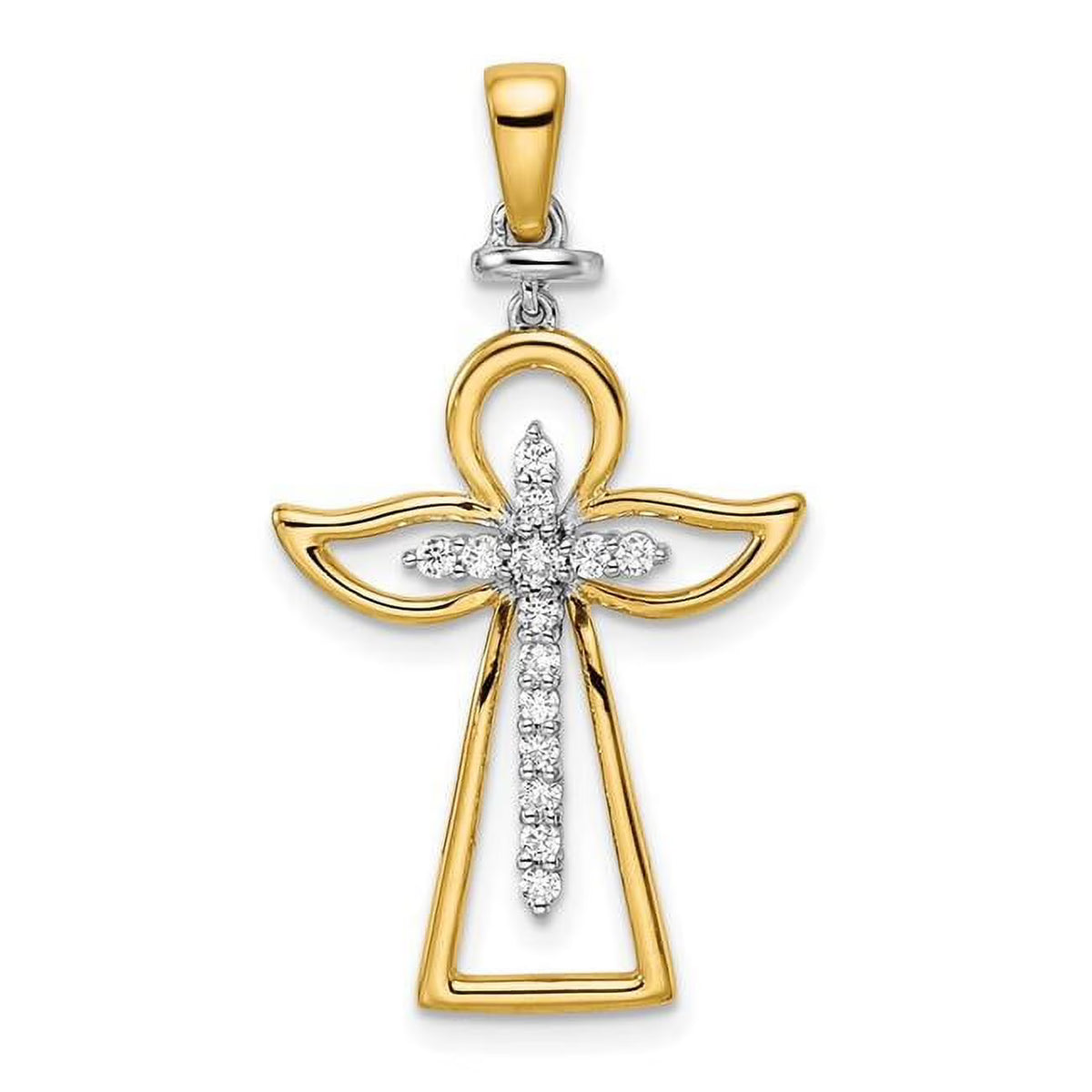 14K Two-tone Polished Diamond Cross Pendant Q25040