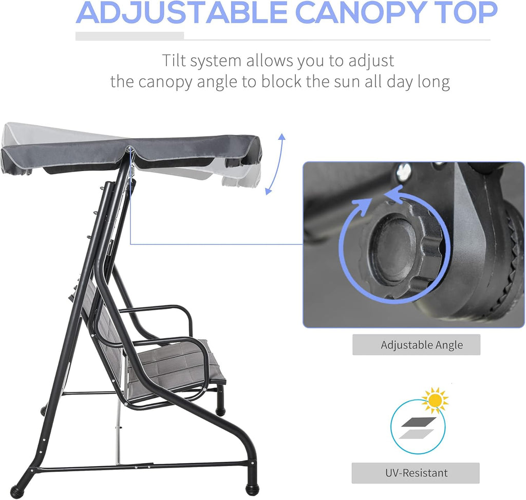 3-Seater Porch Swing Chair with Adjustable Canopy B22917