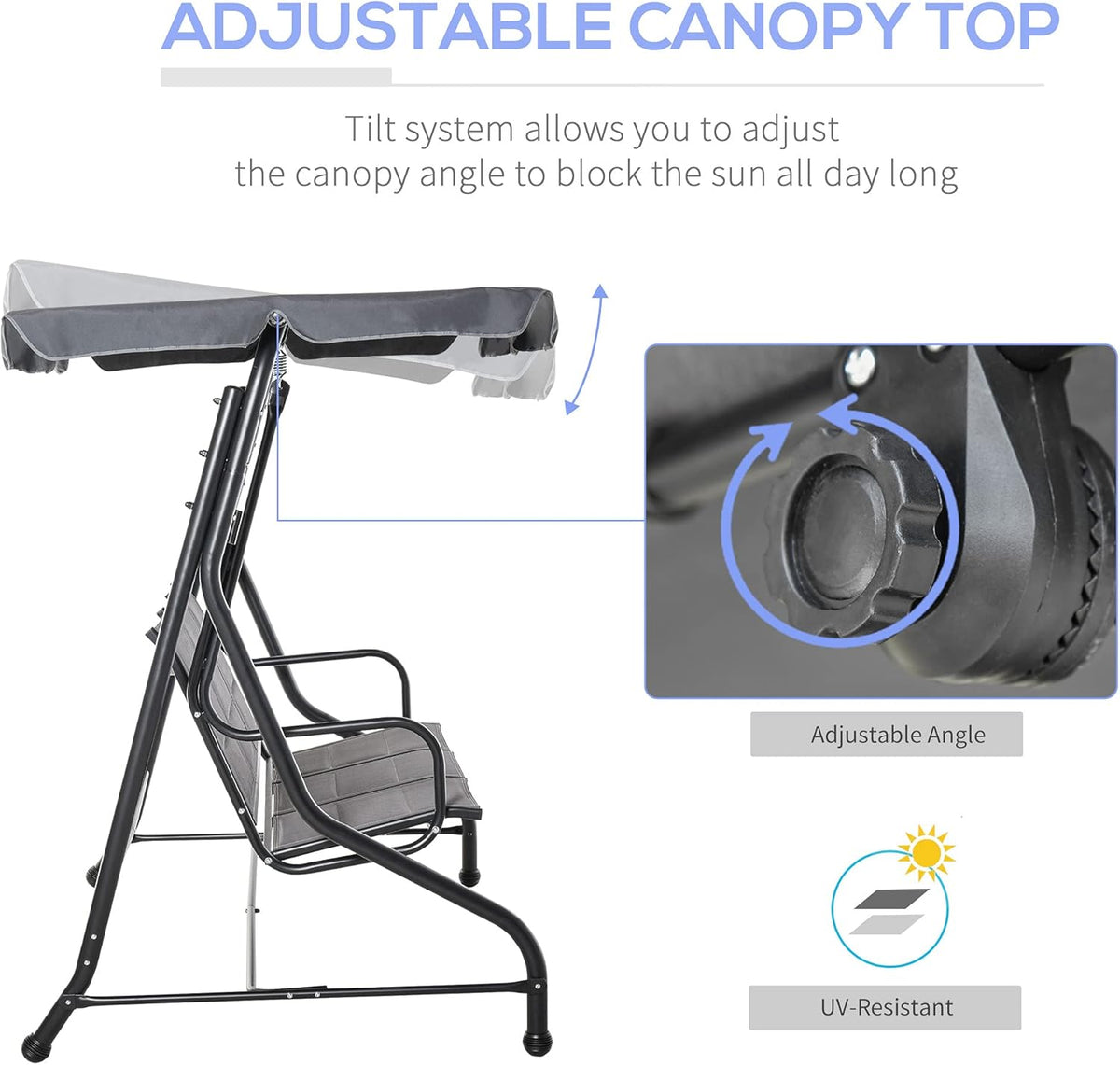 3-Seater Porch Swing Chair with Adjustable Canopy B22917