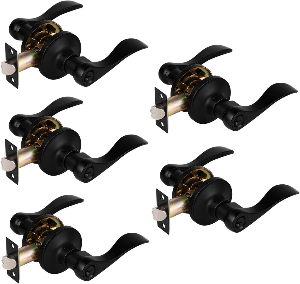 2 Pack Keyless Black Privacy Door Lever Lock Set F436