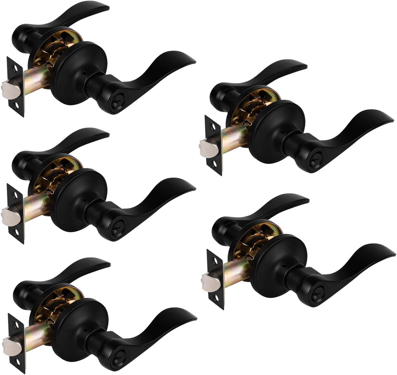 2 Pack Keyless Black Privacy Door Lever Lock Set F436