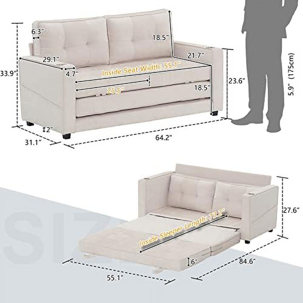 Full Size Futon Sofa Bed Chenille Loveseat Sofa Sleeper Pull Out Couch Q50479
