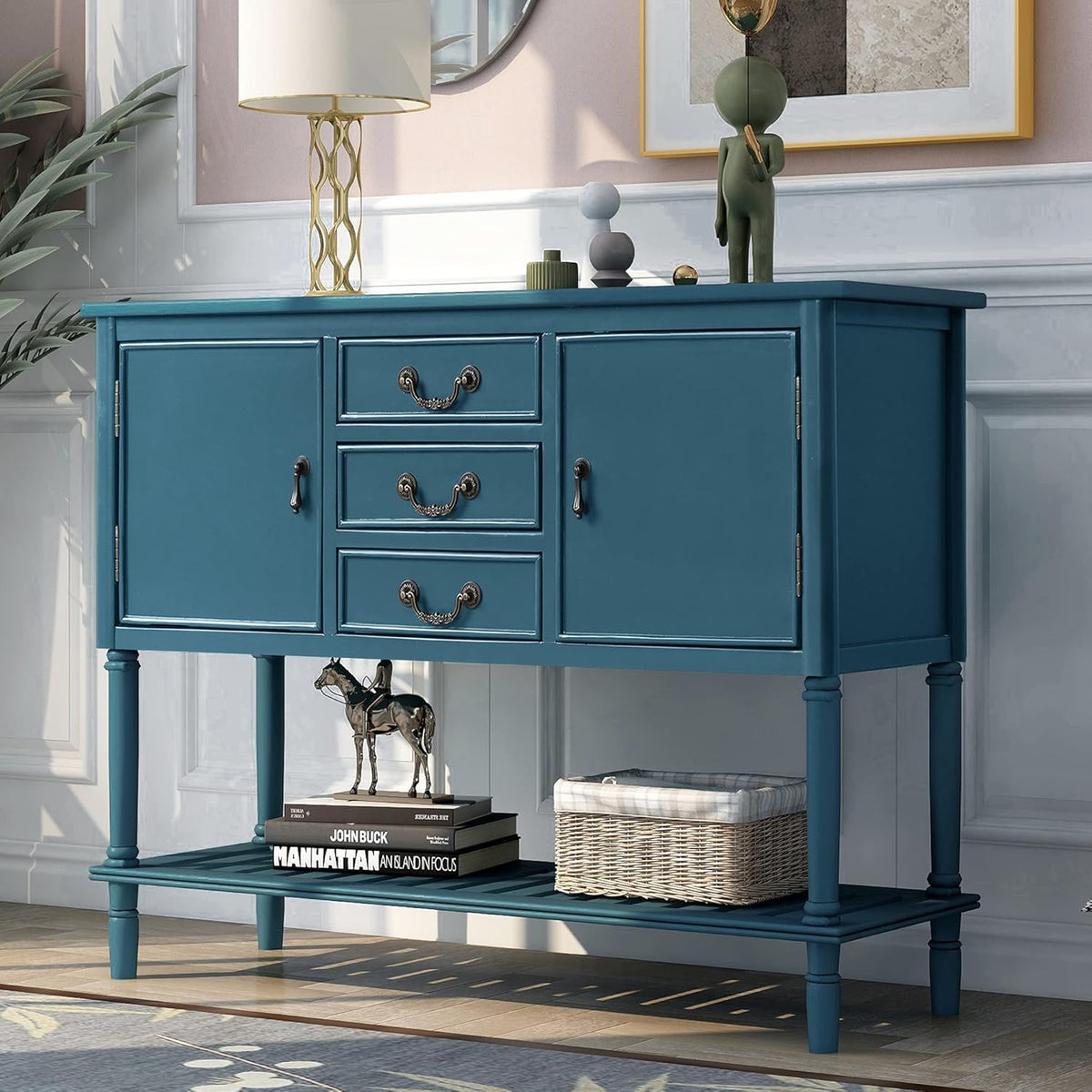 Black Solid Wood Console Table with 2 Drawers E4155