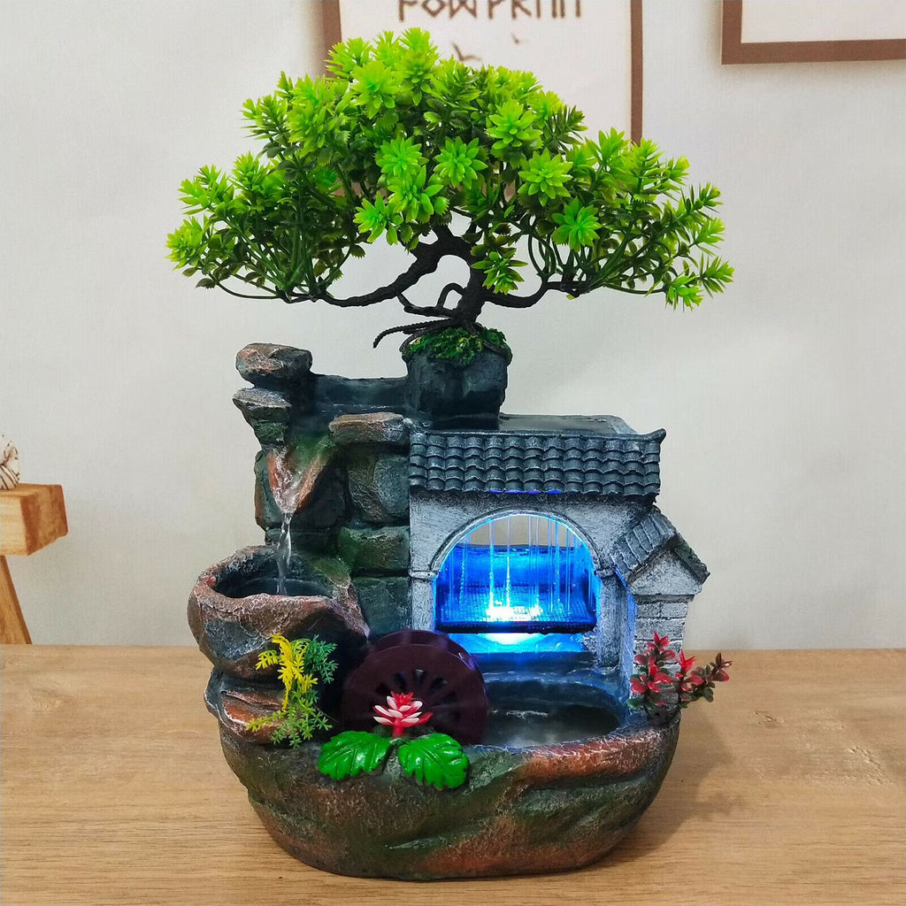 Mini Rockery Fountain Waterfall Desktop Water LED Light Indoor Decor S25183