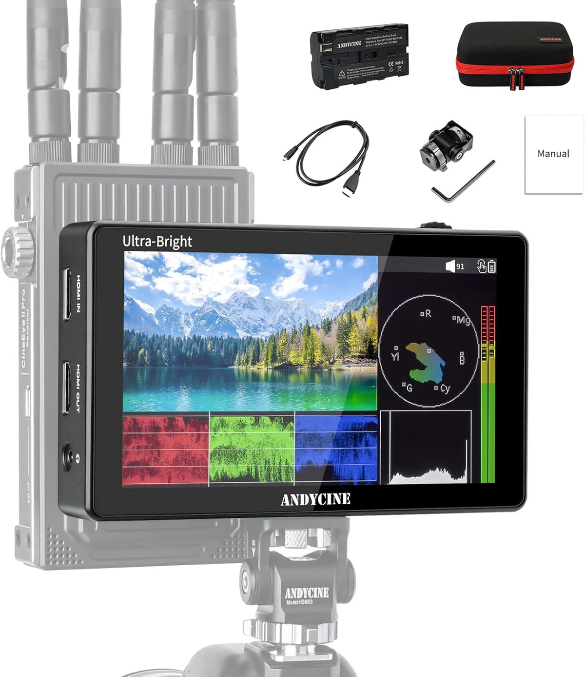 5.5 Inch 3000nit Touch Screen DSLR Field Monitor with F970 External Power 4K HDMI Input Output IPS Panel T27737