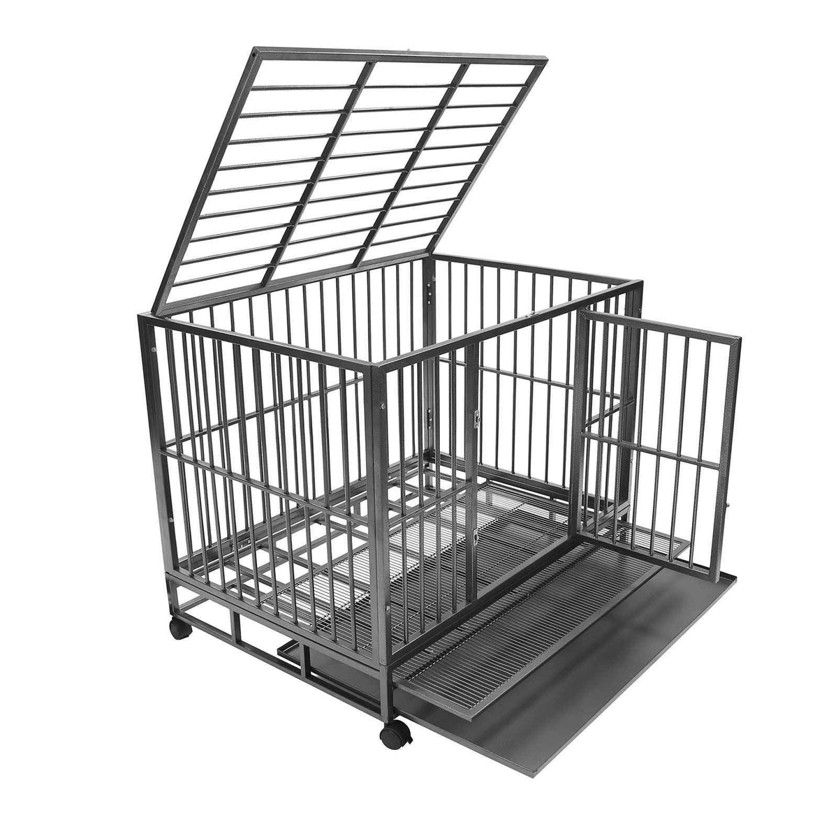 Silver Two-Door Dog Crate with Tray M178
