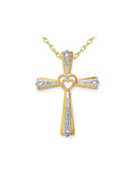 10K Yellow Gold Cross Pendant Necklace with Chain and Diamond Accent A744