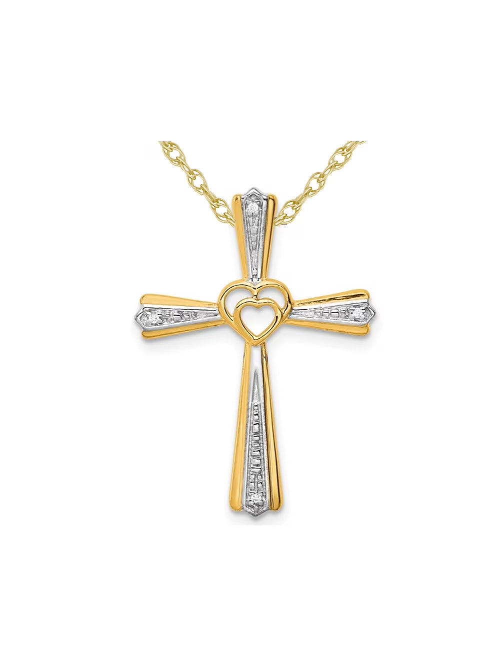 10K Yellow Gold Cross Pendant Necklace with Chain and Diamond Accent A744