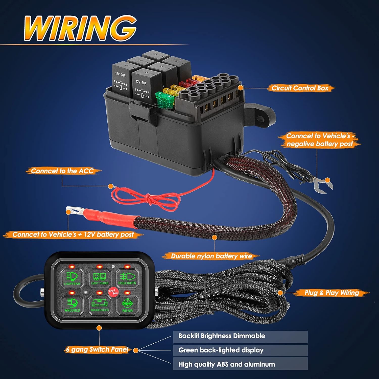 8 Gang Switch Panel with Label Stickers and Harness Y871