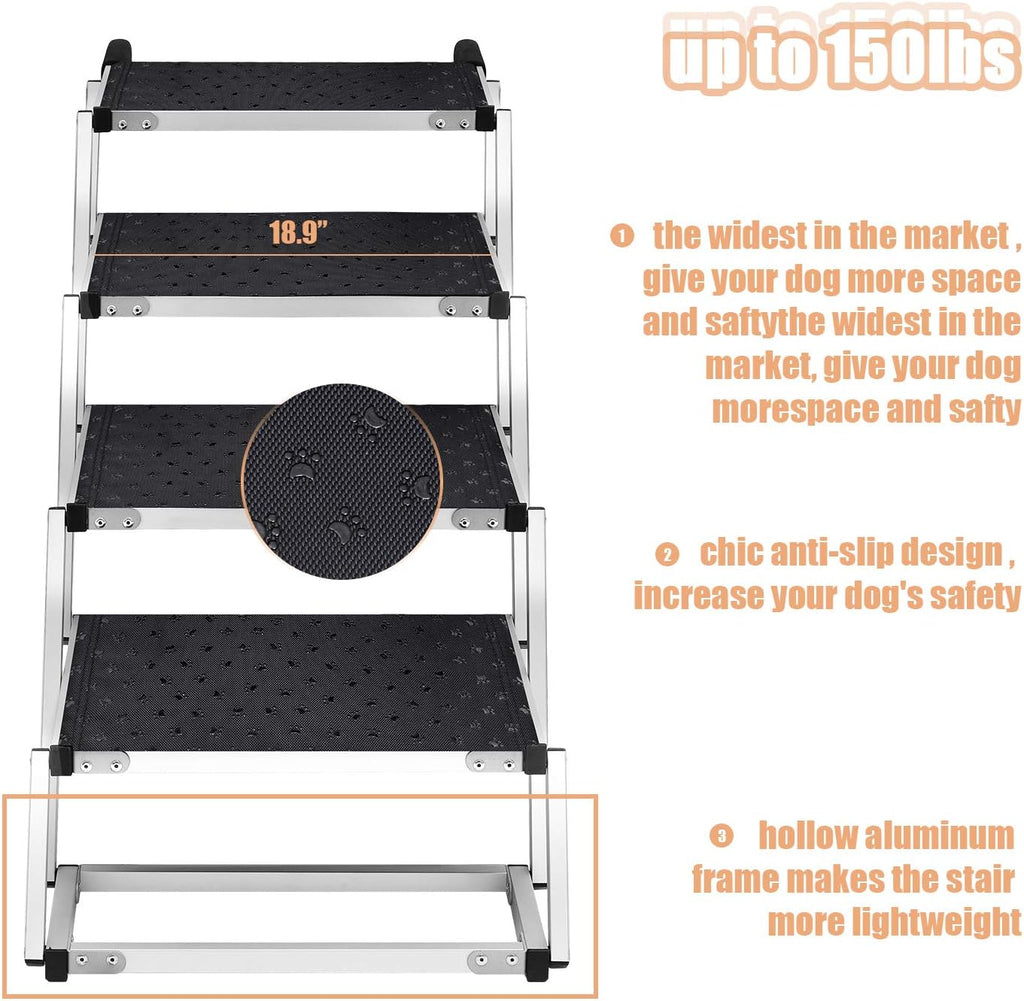 Foldable Dog Car Stairs, Aluminum Frame 4 Steps Lightweight Pet Stairs H164915