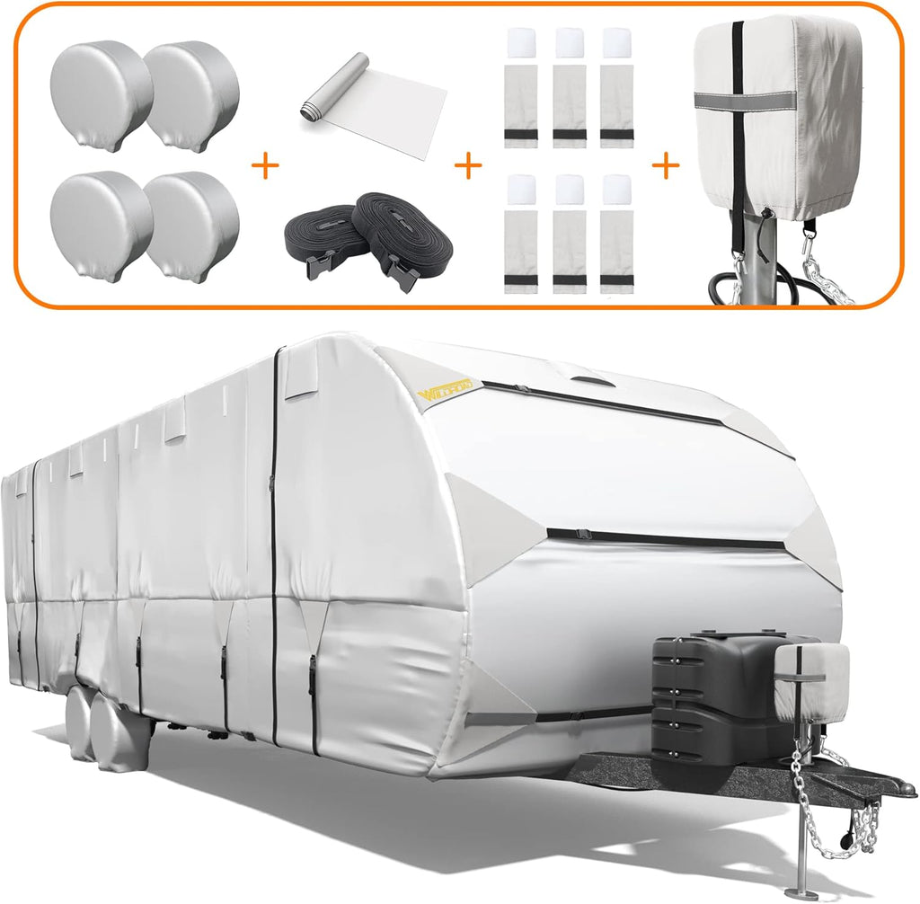 RV Trailer Cover 300D Waterproof Windproof Anti-UV for 24'-27' RV with Jack Cover A131011