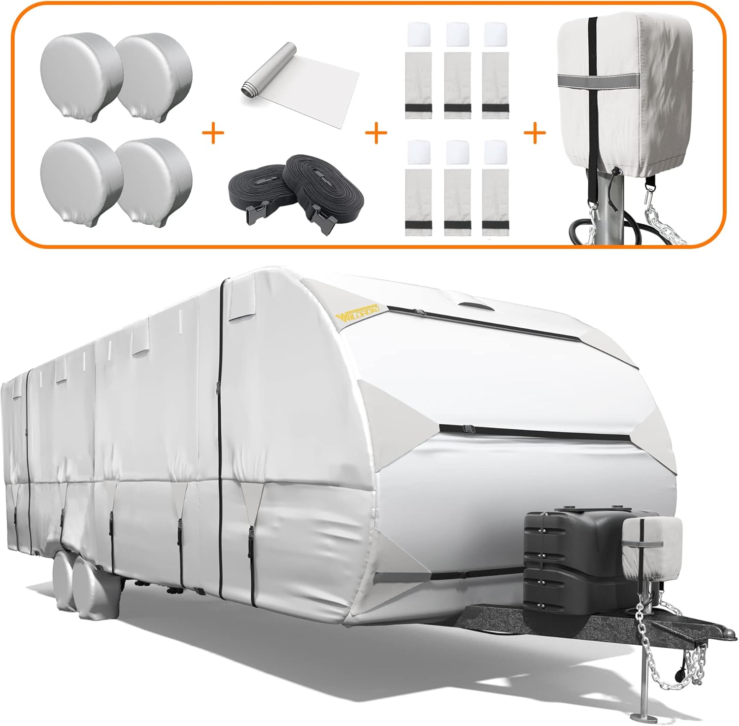 RV Trailer Cover 300D Waterproof Windproof Anti-UV for 24'-27' RV with Jack Cover A131011