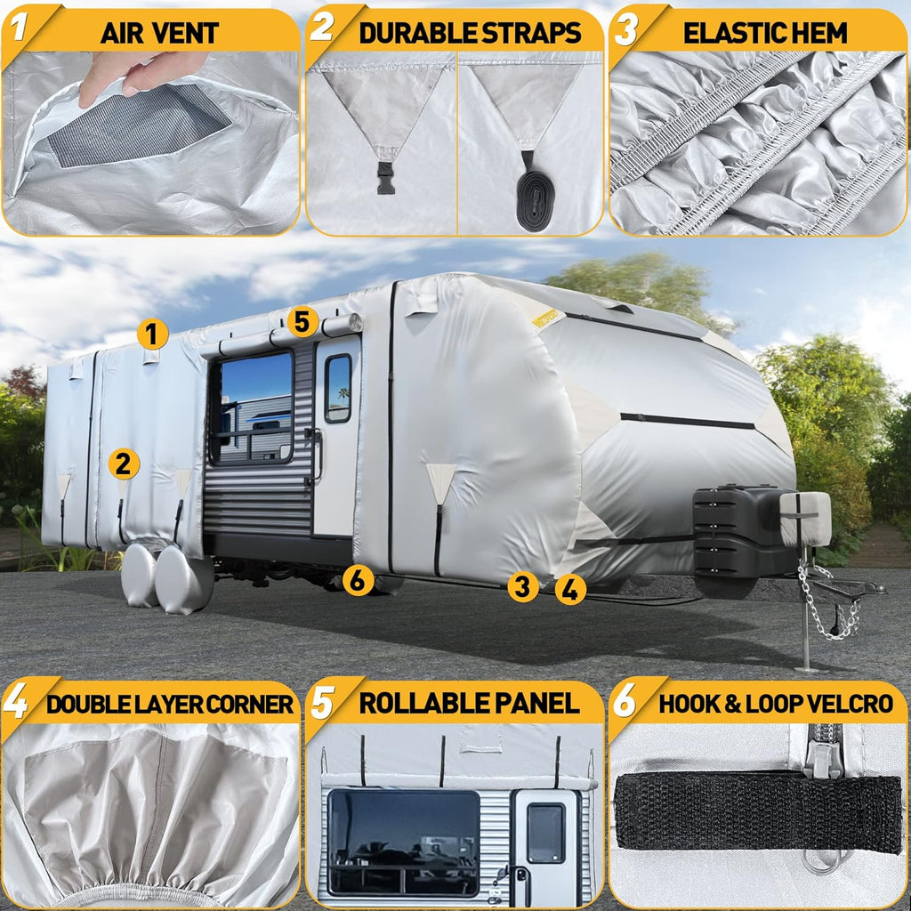 RV Trailer Cover 300D Waterproof Windproof Anti-UV for 24'-27' RV with Jack Cover A131011