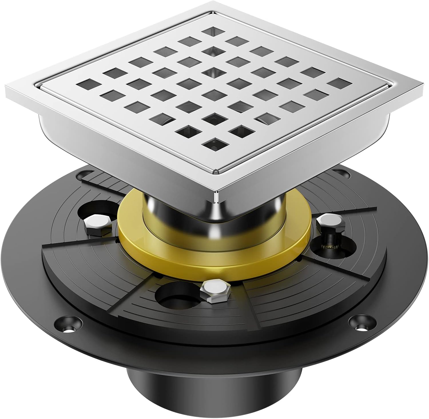 Square Shower Floor Drain Kit with Flange, Stainless Steel Grate, Hair Catcher, Pack of 2 L923