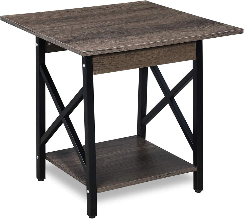 Rustic Walnut Pack of 2 End Table with Storage Shelf R819685