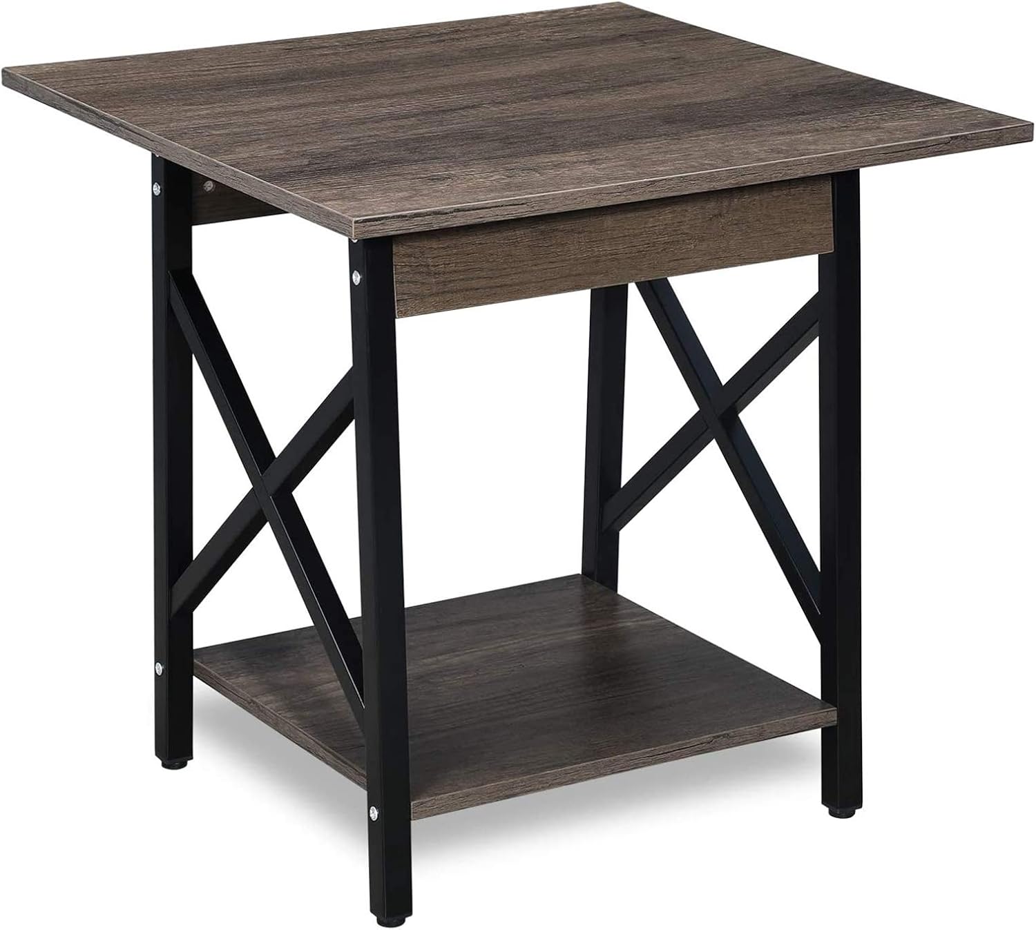 Rustic Walnut Pack of 2 End Table with Storage Shelf R819685