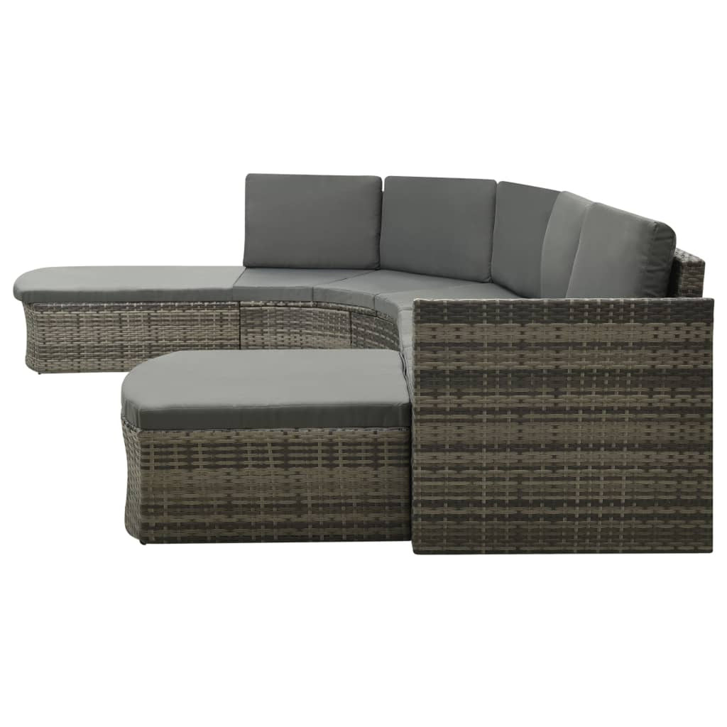 4 Piece Poly Rattan Gray Outdoor Sectional Sofa Set with Cushions E981509