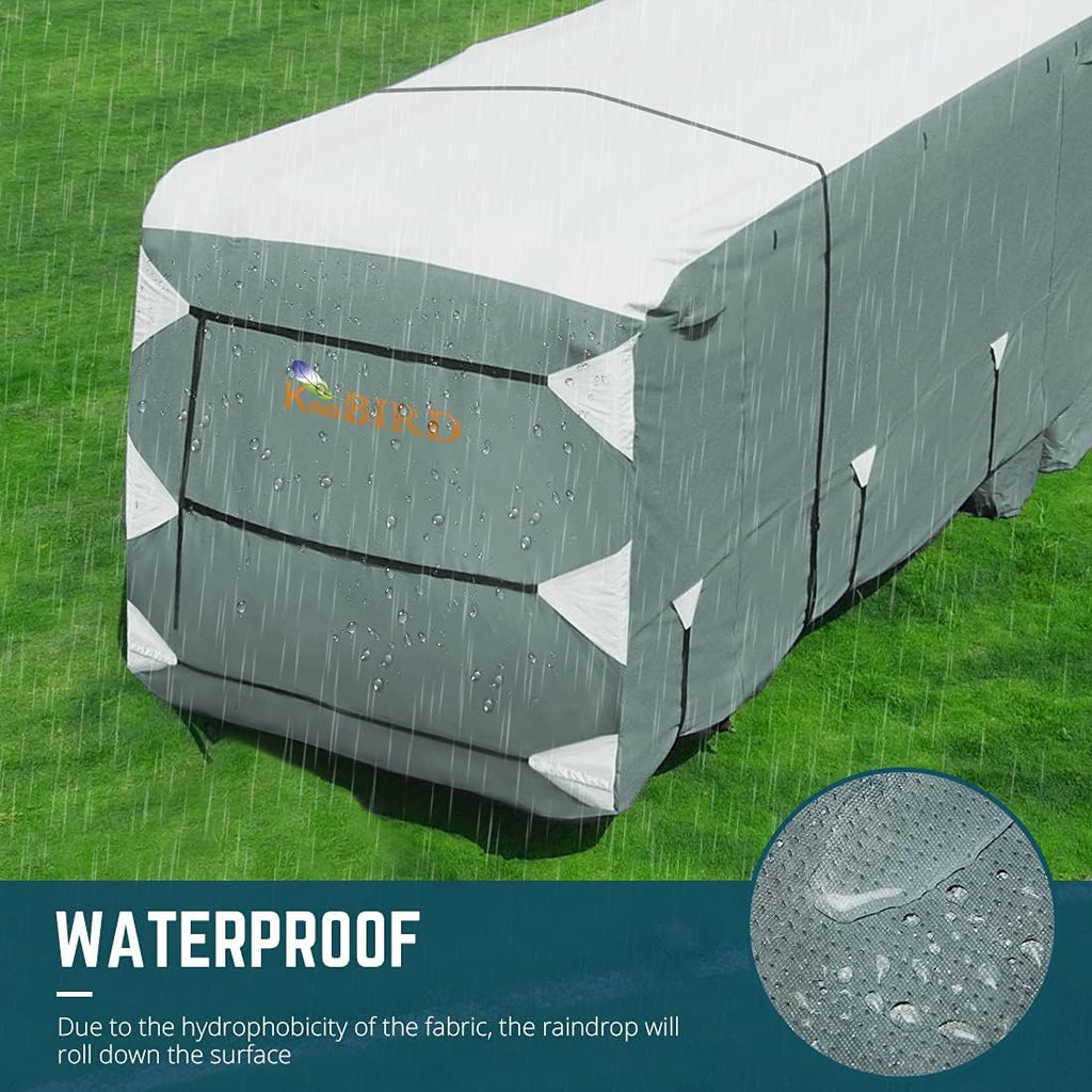 RV Cover, Extra-Thick 5 Layers Anti-UV Top Panel, Fits 40'-43' Motorhome, Water-Proof, with 2Pcs Extra Straps & 4 Tire Covers F827