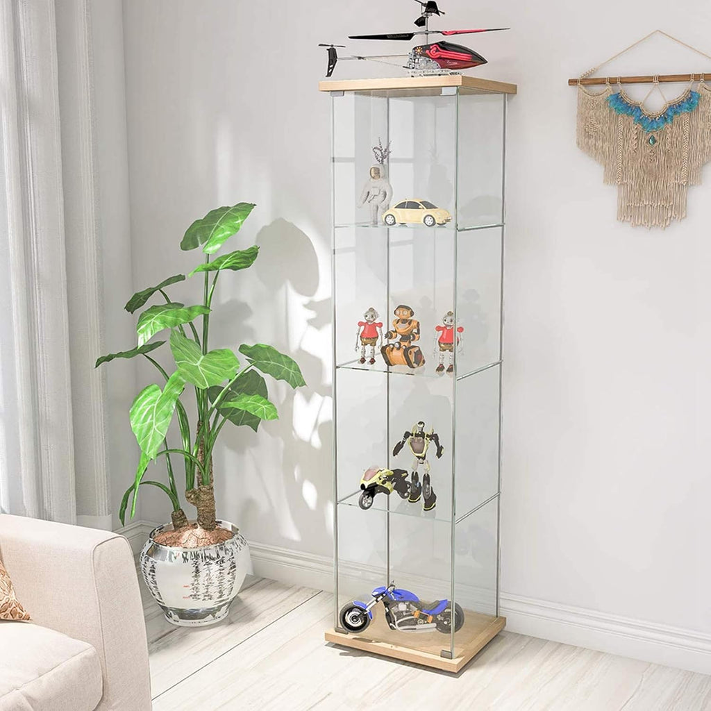 Black 4-Shelf Glass Display Cabinet with Door L232