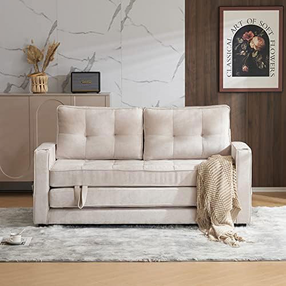 Full Size Futon Sofa Bed Chenille Loveseat Sofa Sleeper Pull Out Couch Q50479