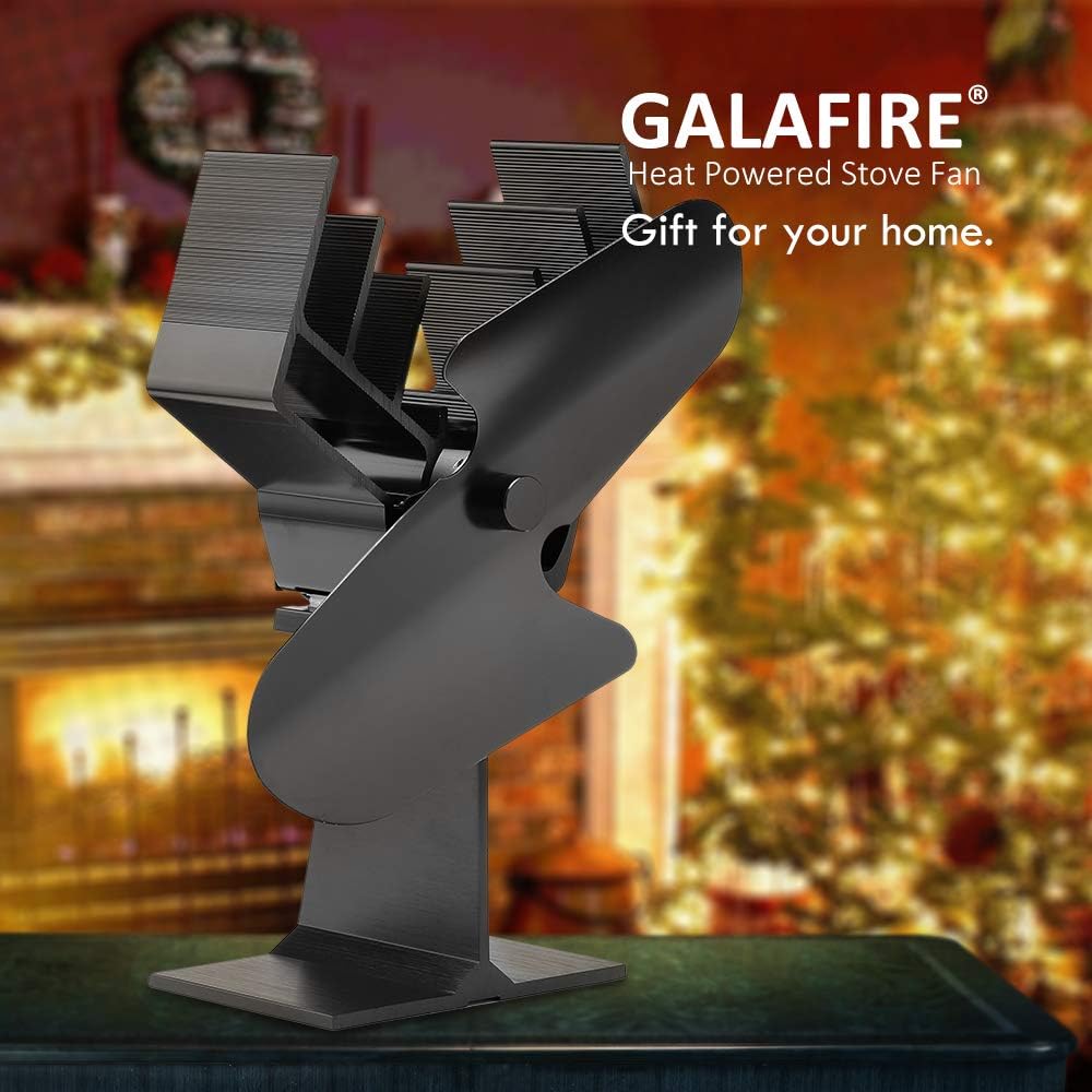 Black Pack of 2 Heat Powered Wood Stove Fan with Magnetic Thermometer L11229
