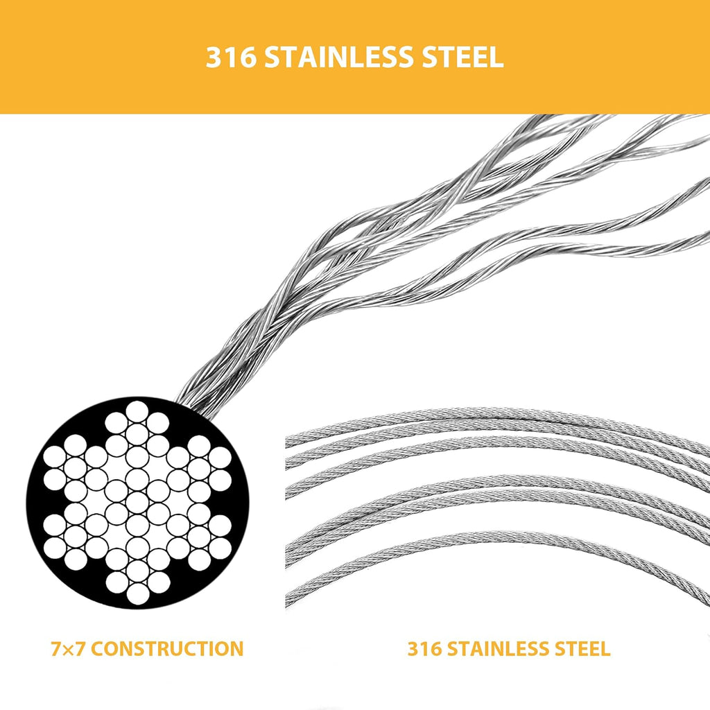1/8 Stainless Steel Cable Wire Rope, 400FT T316 7x7 Strand Core C373006