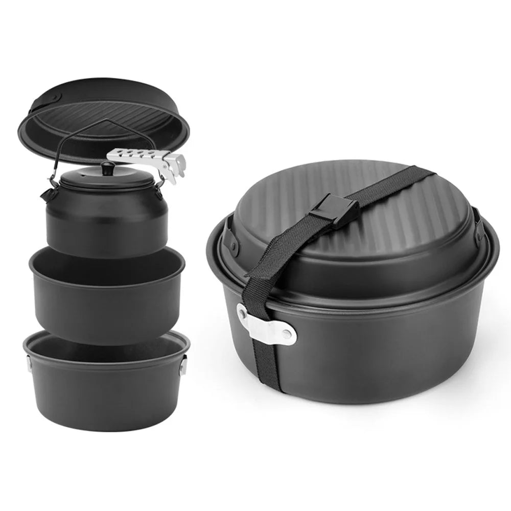 Lightweight Portable Camping Cookware Set with Pots, Pans, and Kettle O1125