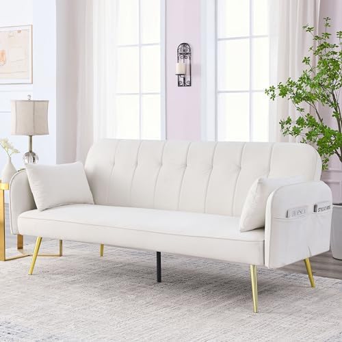 Black Linen Fabric Convertible Futon Sofa Bed with Adjustable Backrest and Metal Legs L475
